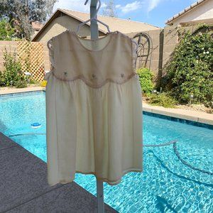 2T 1920-30's Embroiderede Silk Beige Dress